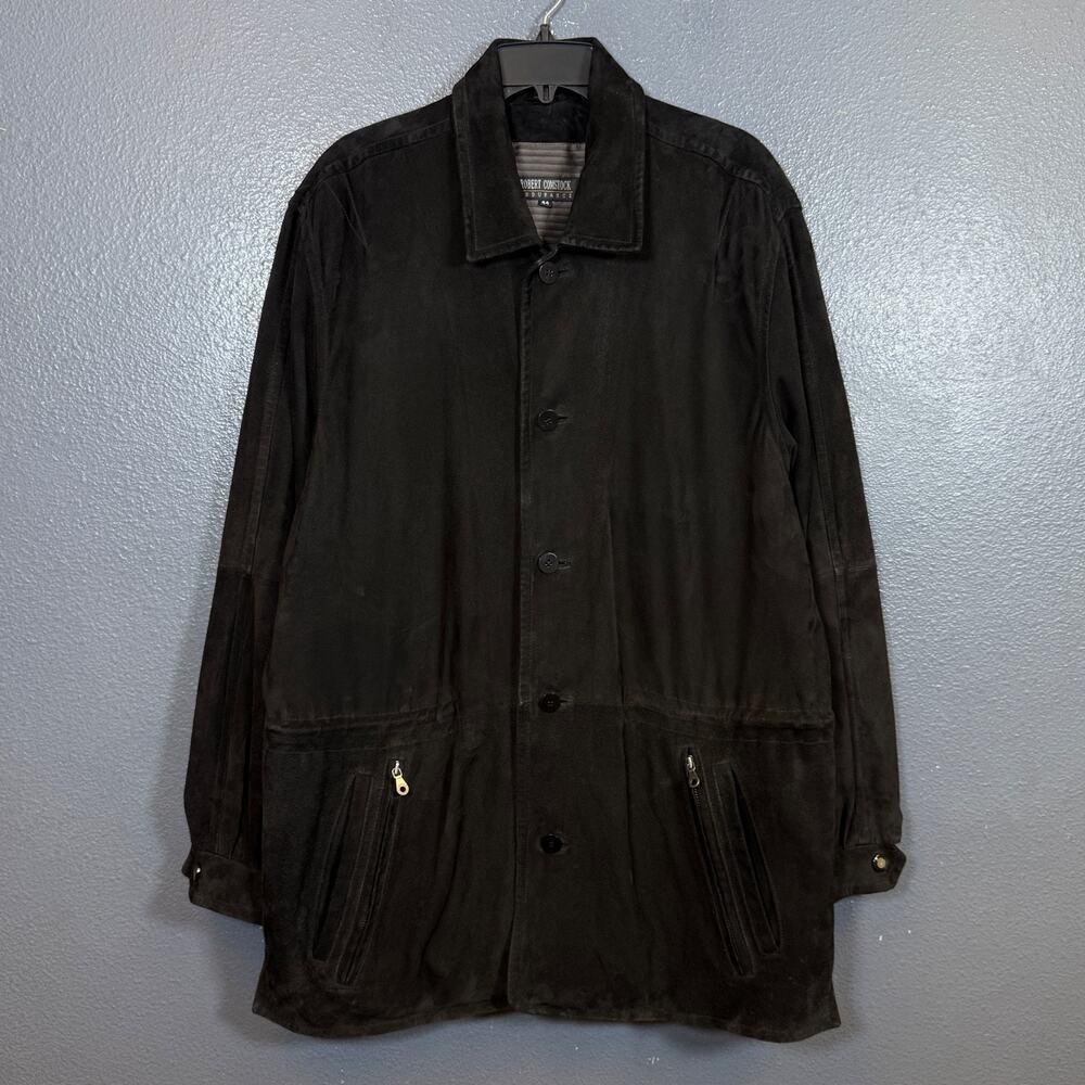 Robert Comstock us44 men’s black vintage button suede leather jacket